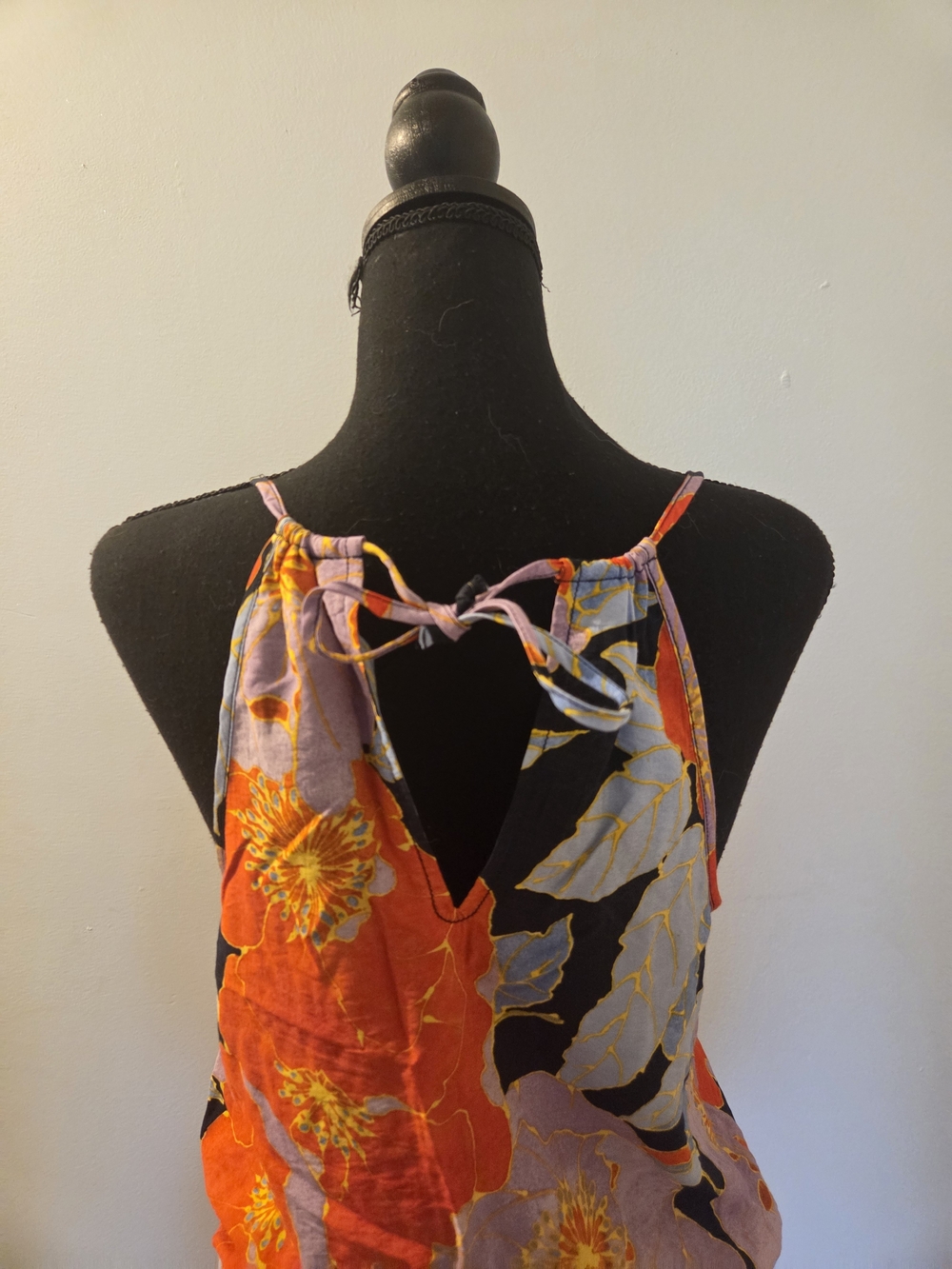 LOFT Black Floral Spaghetti-Strap Romper with Orange & Lavender Bloom - Picture 6 of 9